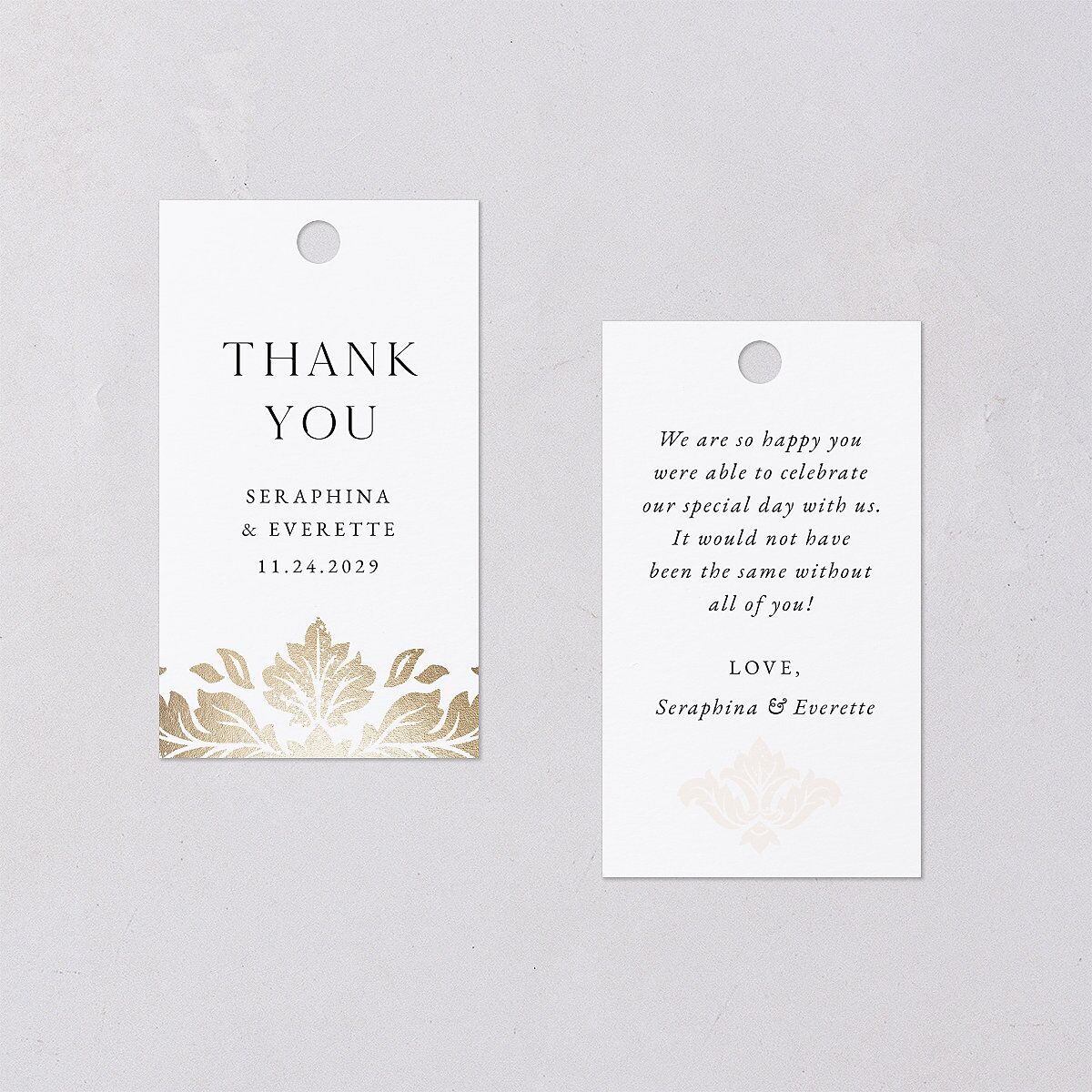 Elegant Damask Favor Gift Tags Gold Pure White Signature