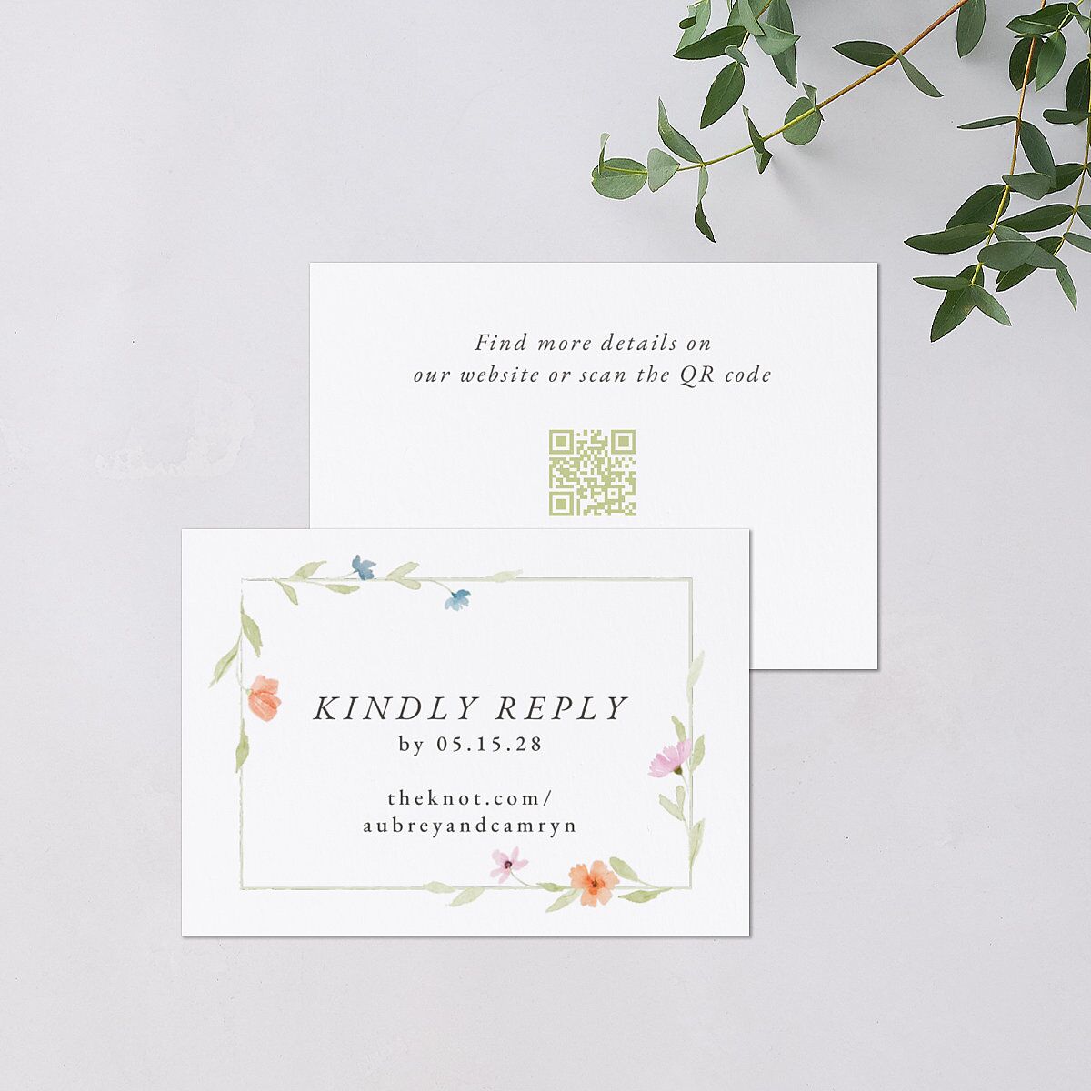 Classic Wildflower Frame QR Code RSVP Cards Amethyst Signature Standard