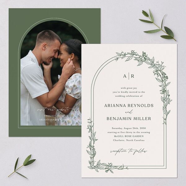 Botanical Arch Wedding Invitations Hunter Green Signature Blank No Standard