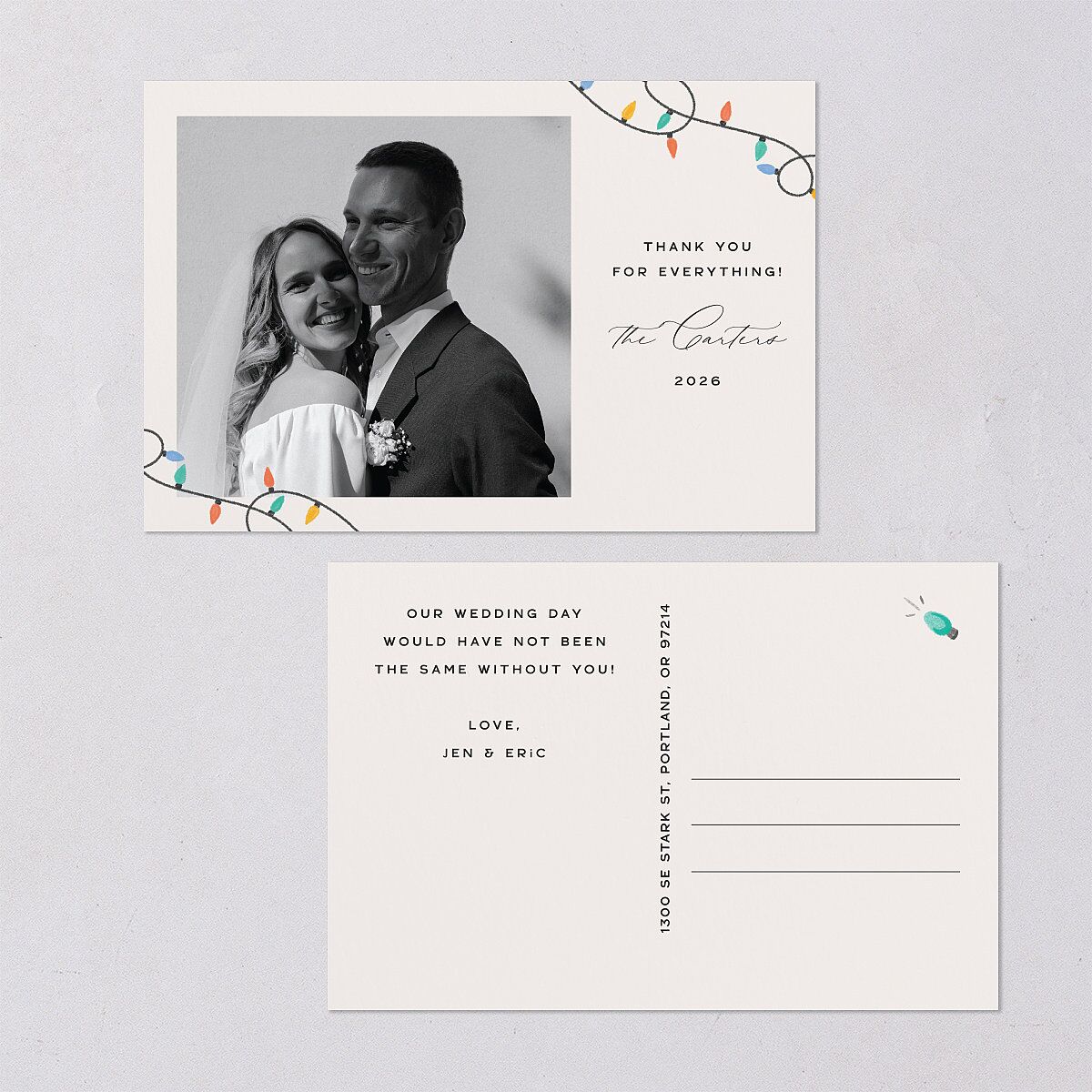 Whimsical Drawn Holiday Lights Thank You Postcards Sapphire