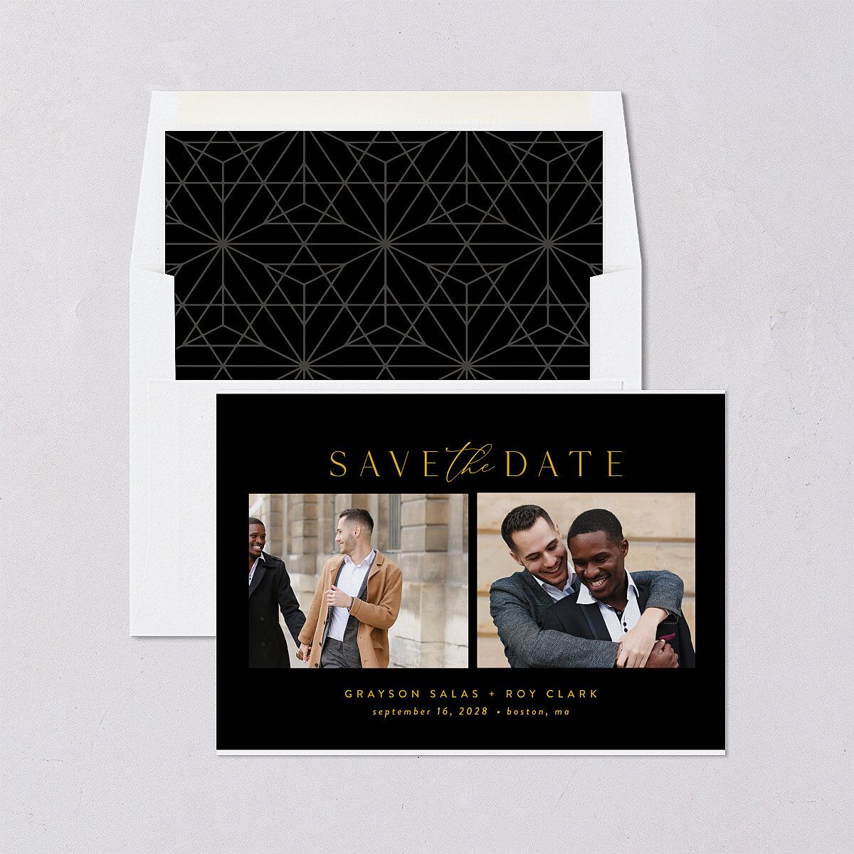 Elegant Grid Save the Date Cards Licorice Signature smooth Blank No Standard
