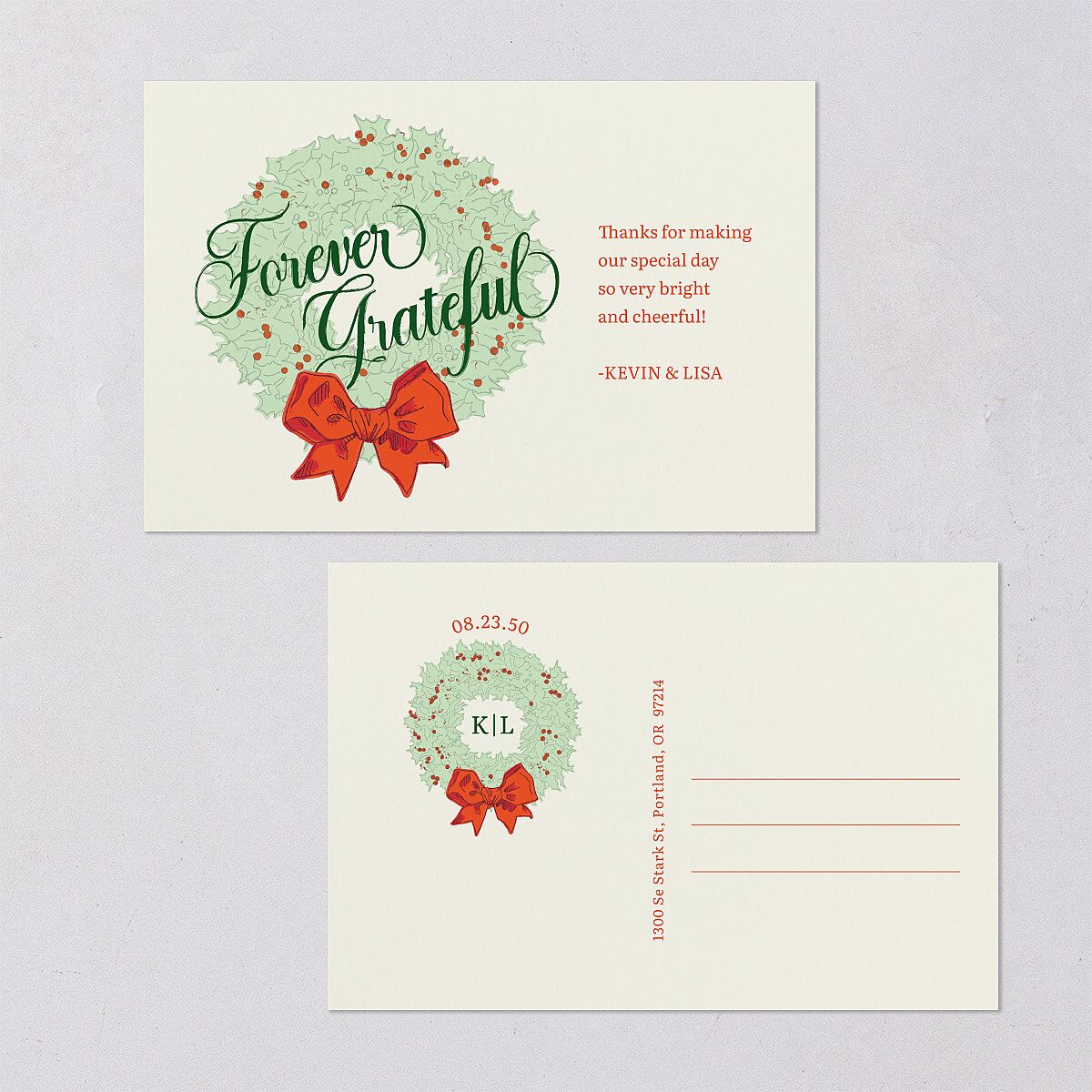 Vintage Holiday Wreath Thank You Postcards Hunter Green
