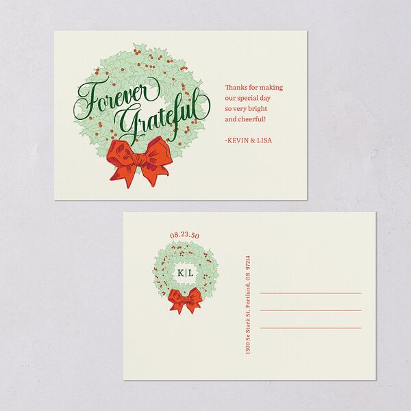 Vintage Holiday Wreath Thank You Postcards Hunter Green