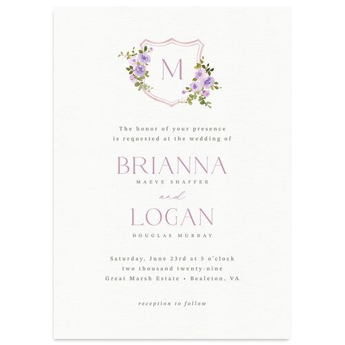 Watercolor Floral Crest Wedding Invitations Lilac Signature Blank Standard No