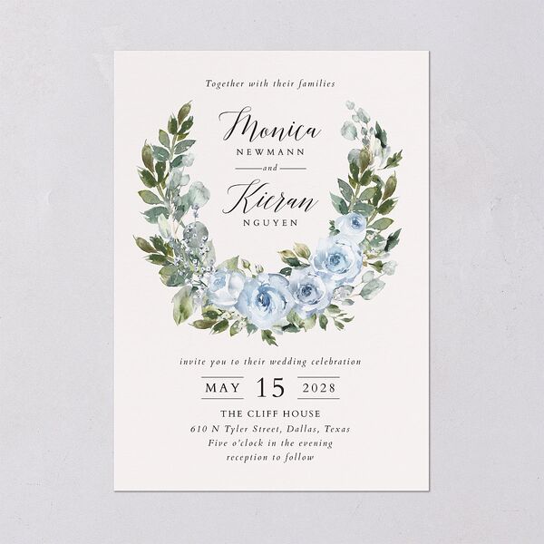 Romantic Laurel Wedding Invitations Dusty Blue Signature Blank No Standard