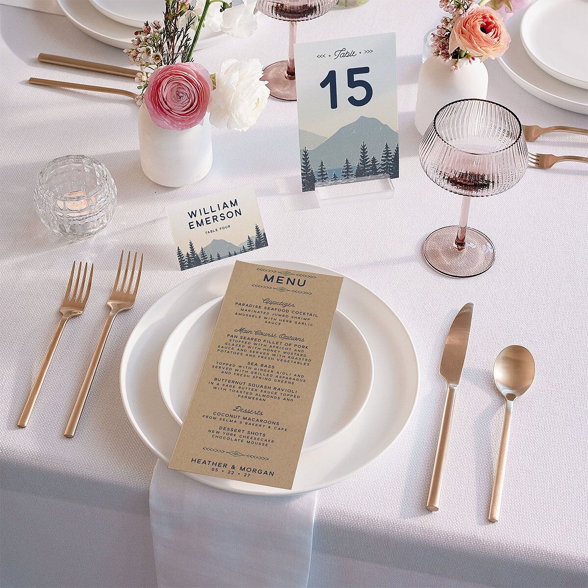 Vintage Mountain Place Cards Dusty Blue Signature