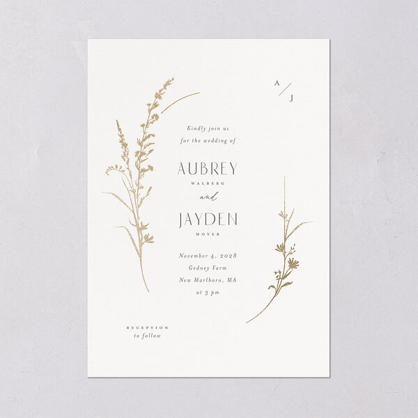 Minimal Wildflower Wedding Invitations Gold Off-White Signature Blank No