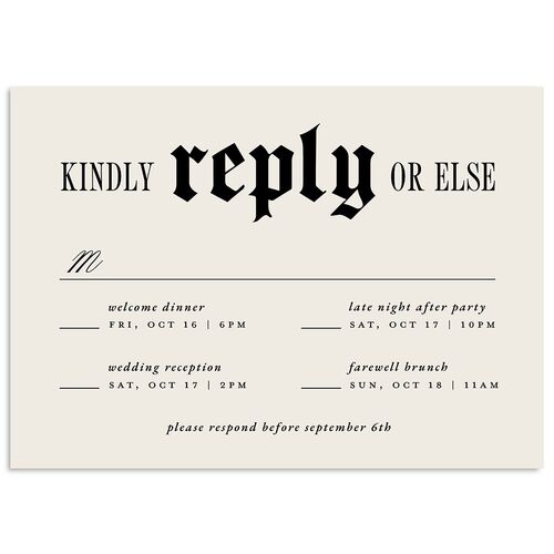 Til Death Gothic Photo Wedding Response Cards Sand Signature Standard
