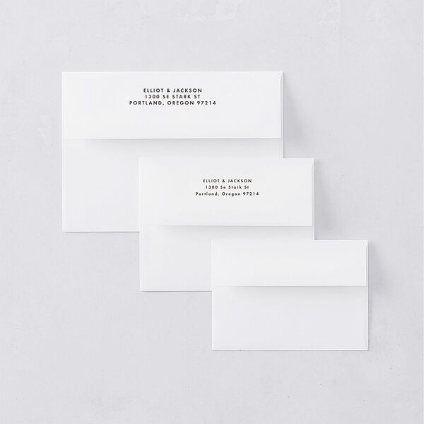 Scripted Arch Save The Date Card Envelopes Deep Bronze White Both Recipient and Return Addresses Signature Standard