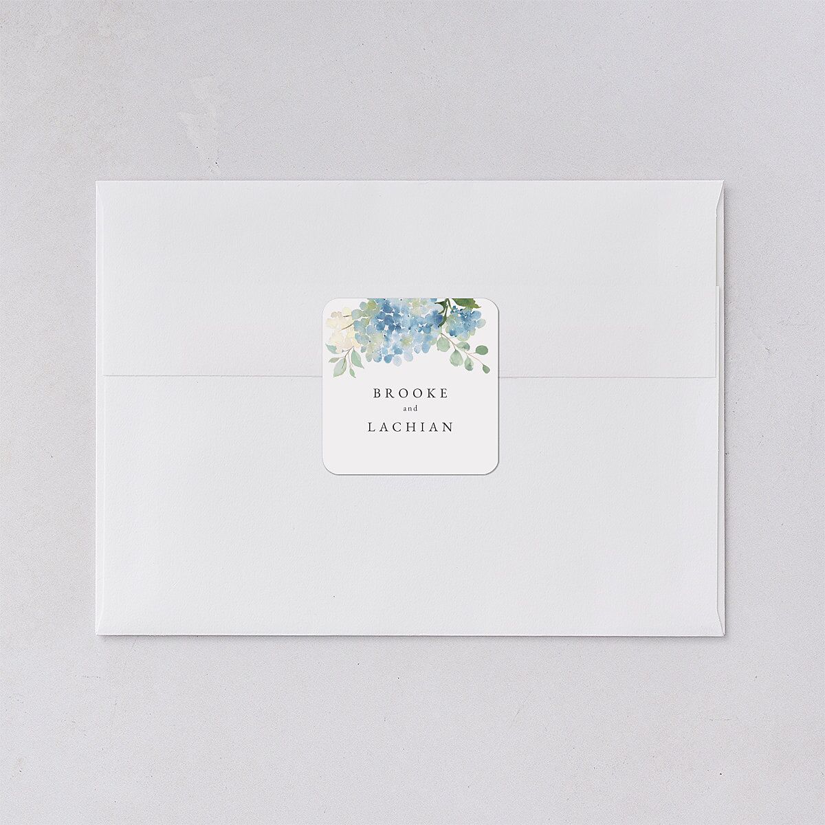 Elegant Hydrangea Wedding Stickers Dusty Blue Soft Square