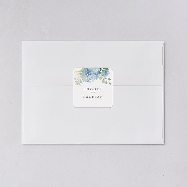 Elegant Hydrangea Wedding Stickers Dusty Blue Soft Square