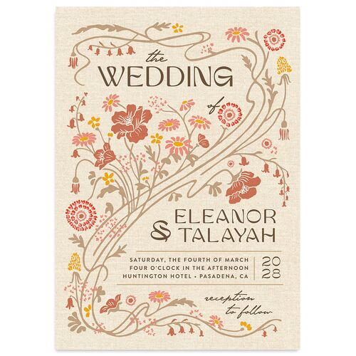 Wildflower Nouveau Wedding Invitations Mocha Signature Blank No Standard
