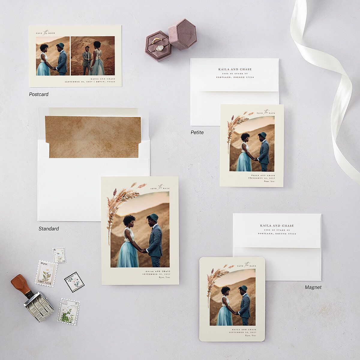 Soft Pampas Botanical Save the Date Cards Sepia Signature smooth Blank No Standard