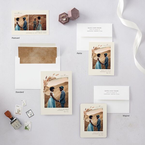 Soft Pampas Botanical Save the Date Cards Sepia Signature smooth Blank No Standard