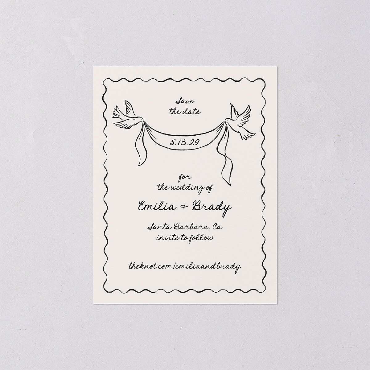 Vintage Lovebird Banner Save the Date Petite Cards Linen Signature smooth Blank No Standard
