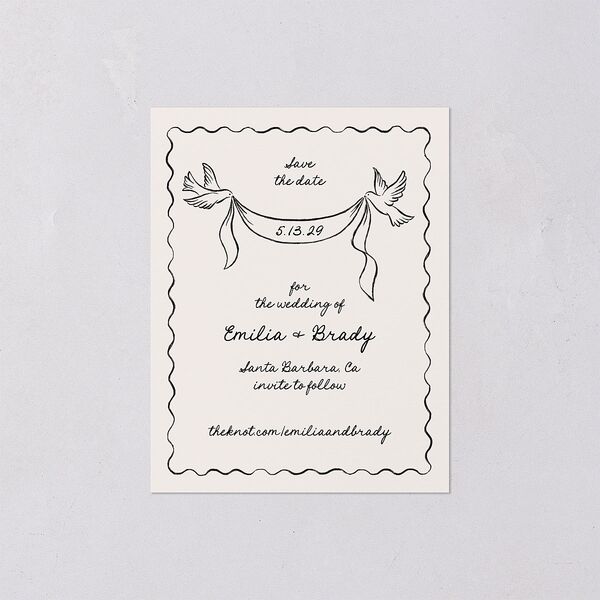 Vintage Lovebird Banner Save the Date Petite Cards Linen Signature smooth Blank No Standard