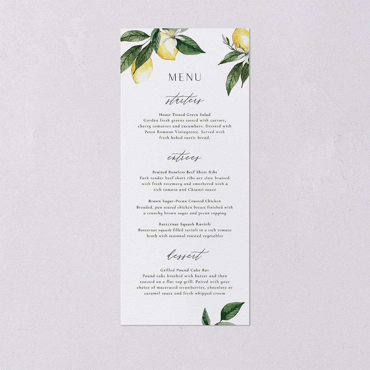 Botanical Lemon Menus Buttercup Signature