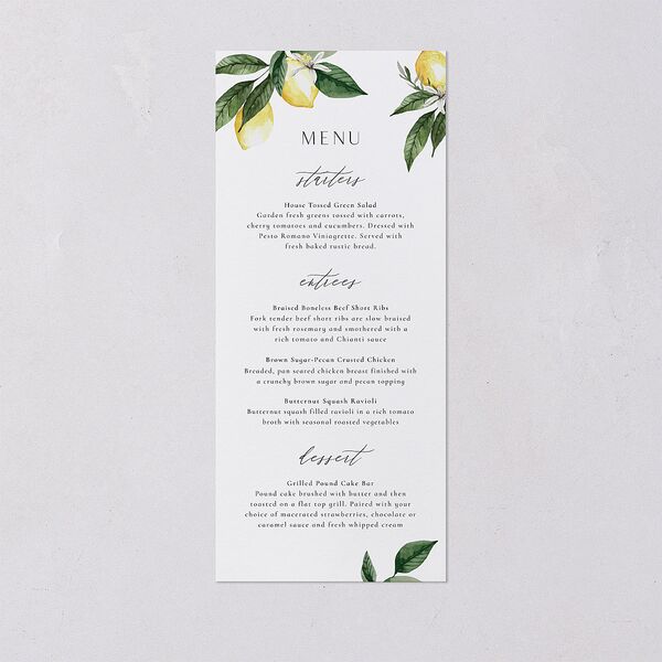 Botanical Lemon Menus Buttercup Signature