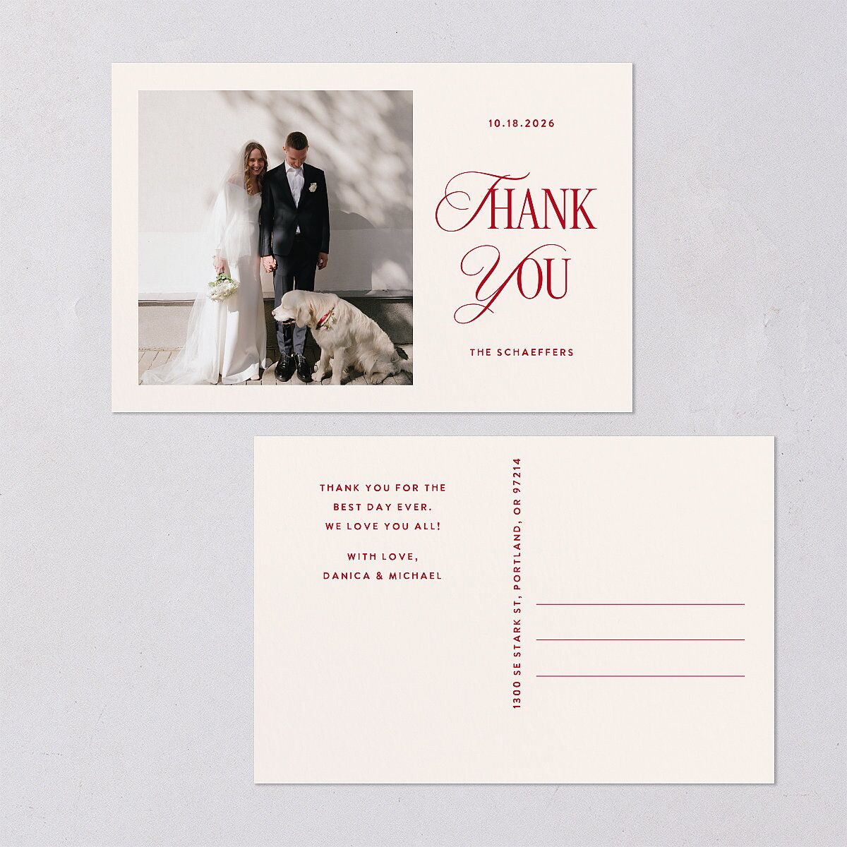 Classic Editorial First Christmas Photos Thank You Postcards Merlot