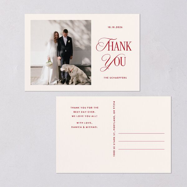 Classic Editorial First Christmas Photos Thank You Postcards Merlot