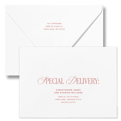 New Year New Baby Classic Editorial Photos Holiday Card Euro Envelopes White Rose Gold Return Address Luxe Signature