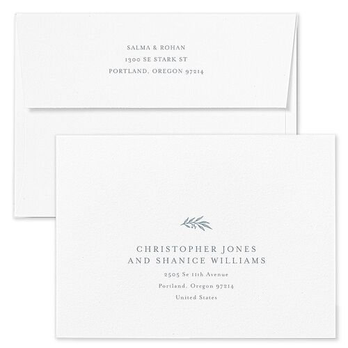 Classic Crest Rehearsal Dinner Invitation Envelopes White Dusty Blue Both Recipient and Return Addresses Signature Standard