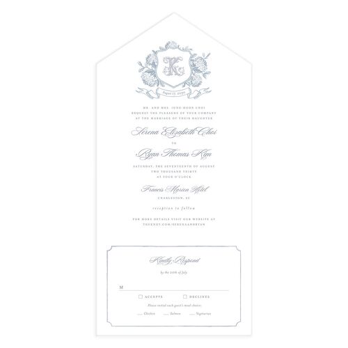 Vintage Hydrangea Garden Crest All-in-One Wedding Invitations Slate Signature Light Both Recipient and Return Addresses No