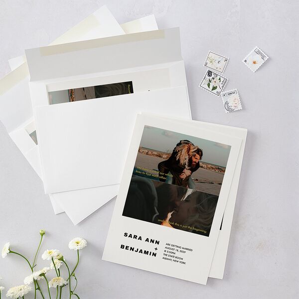 Cinematic Love Story Wedding Invitations Pure White Signature Blank No Standard