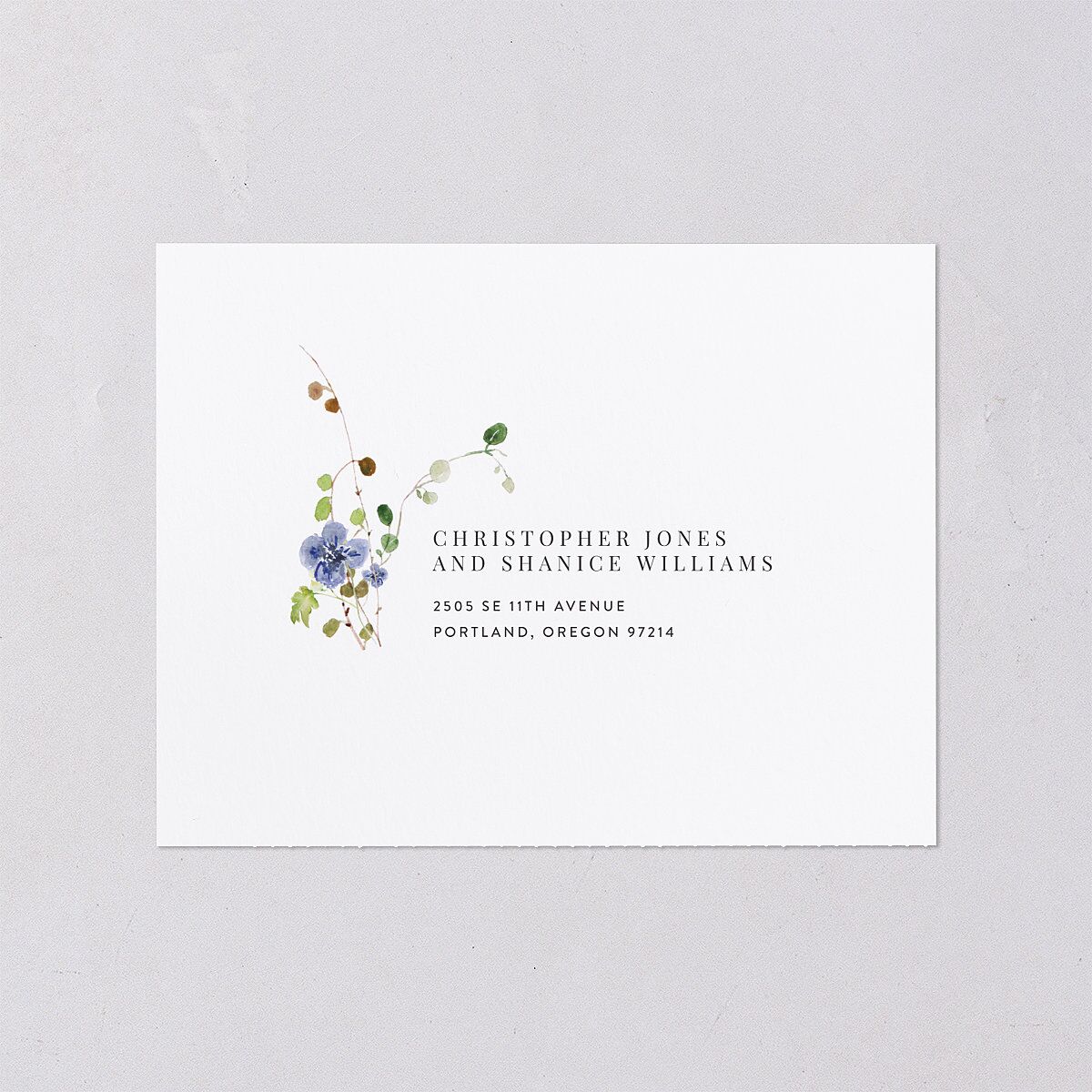Delicate Wildflower All-in-One Wedding Invitations Pure White Signature Light Both Recipient and Return Addresses No