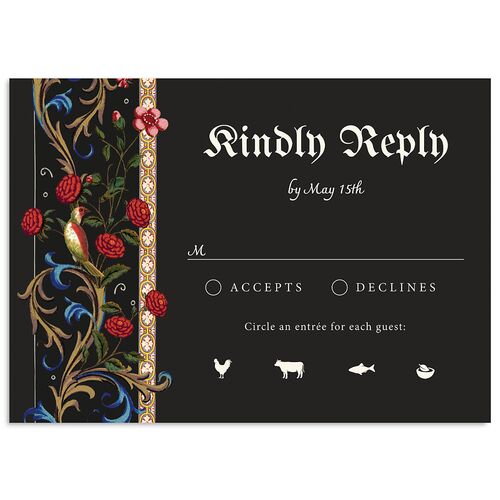 Medieval Renaissance Wedding Response Cards Charcoal Signature Standard