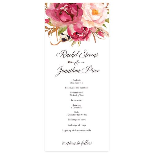 Bohemian Floral Wedding Programs Raspberry Signature