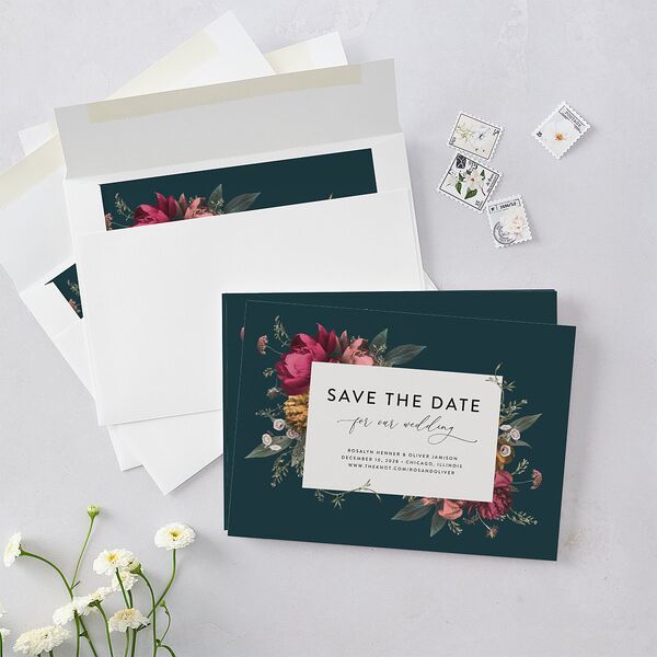 Blooming Botanical Save The Date Cards Ink Blue Signature smooth Blank No Standard