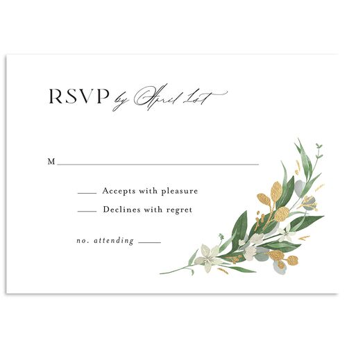 Greenery Laurel Foil Wedding Response Cards Charcoal Gold Signature Standard