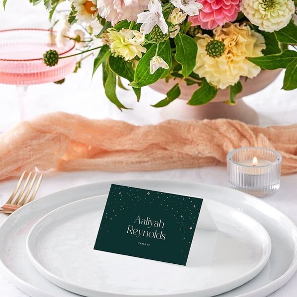 Celestial Galaxy Place Cards Dark Emerald Signature