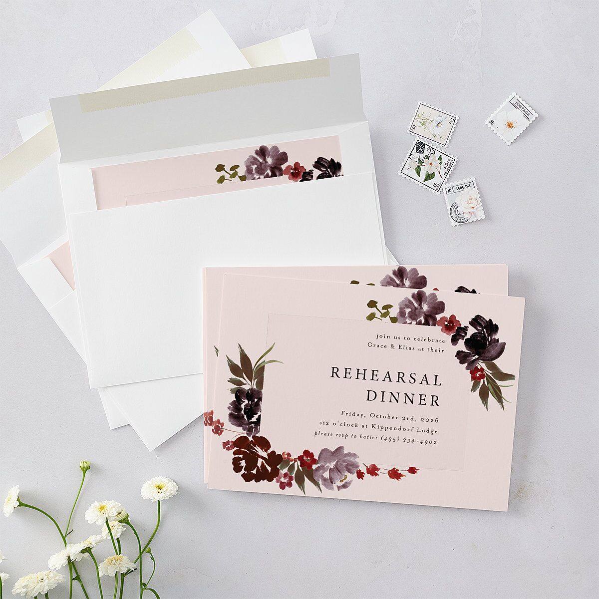 Autumn Romance Rehearsal Dinner Invitations Chocolate Signature Blank