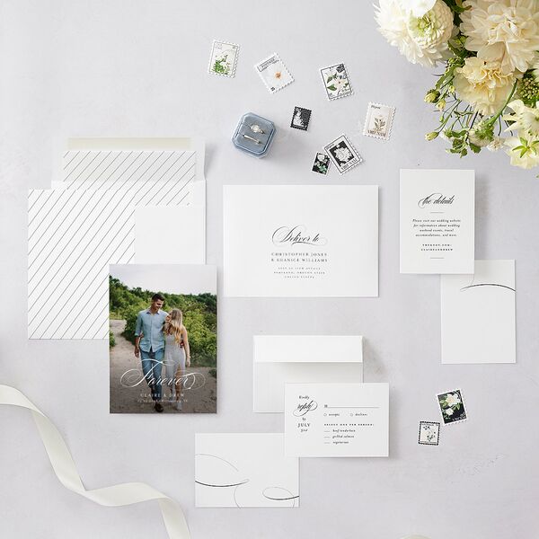Classic Calligraphy Save The Date Cards Licorice Signature smooth Blank No Standard