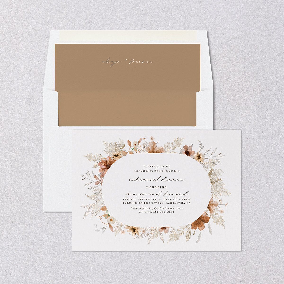Bohemian Garden Rehearsal Dinner Invitations Cream Signature Blank Standard