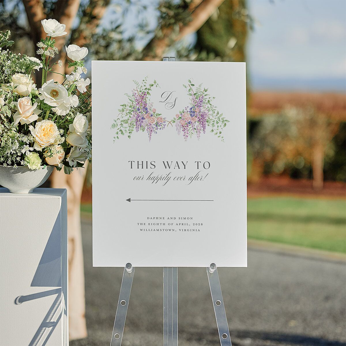 Formal Wisteria Garden Crest Standard Direction Sign Medium Purple Haze Standard Indoor Foam Core M Direction