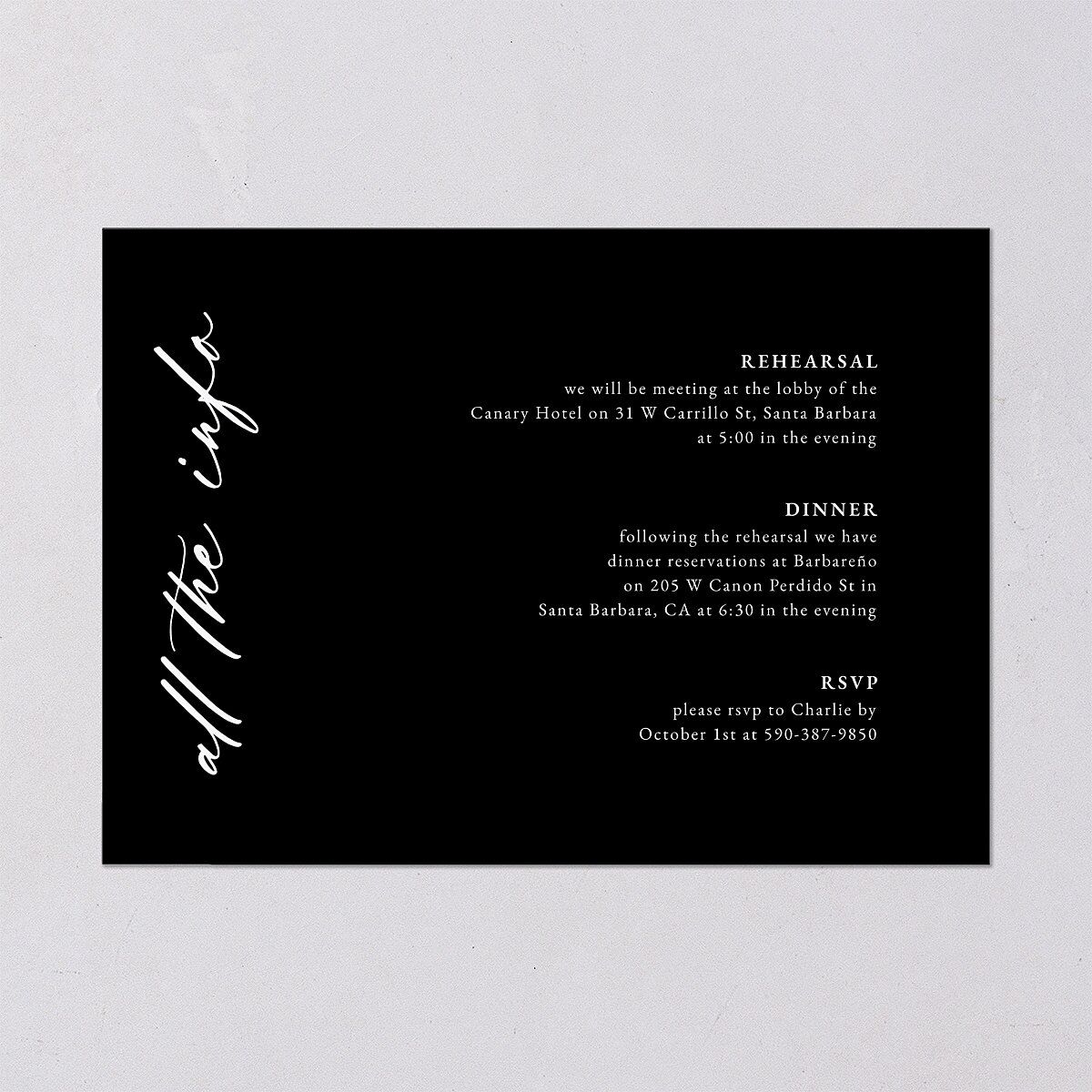 Vertical Names Rehearsal Dinner Invitations Licorice Signature Blank