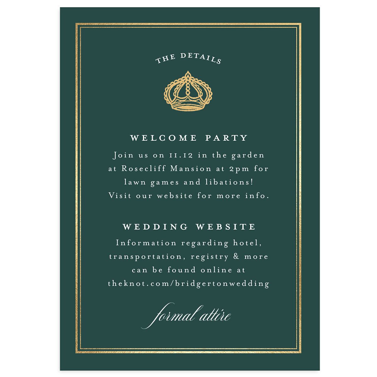 Glamorous Crown Monogram Crest Wedding Enclosure Cards by Bridgerton