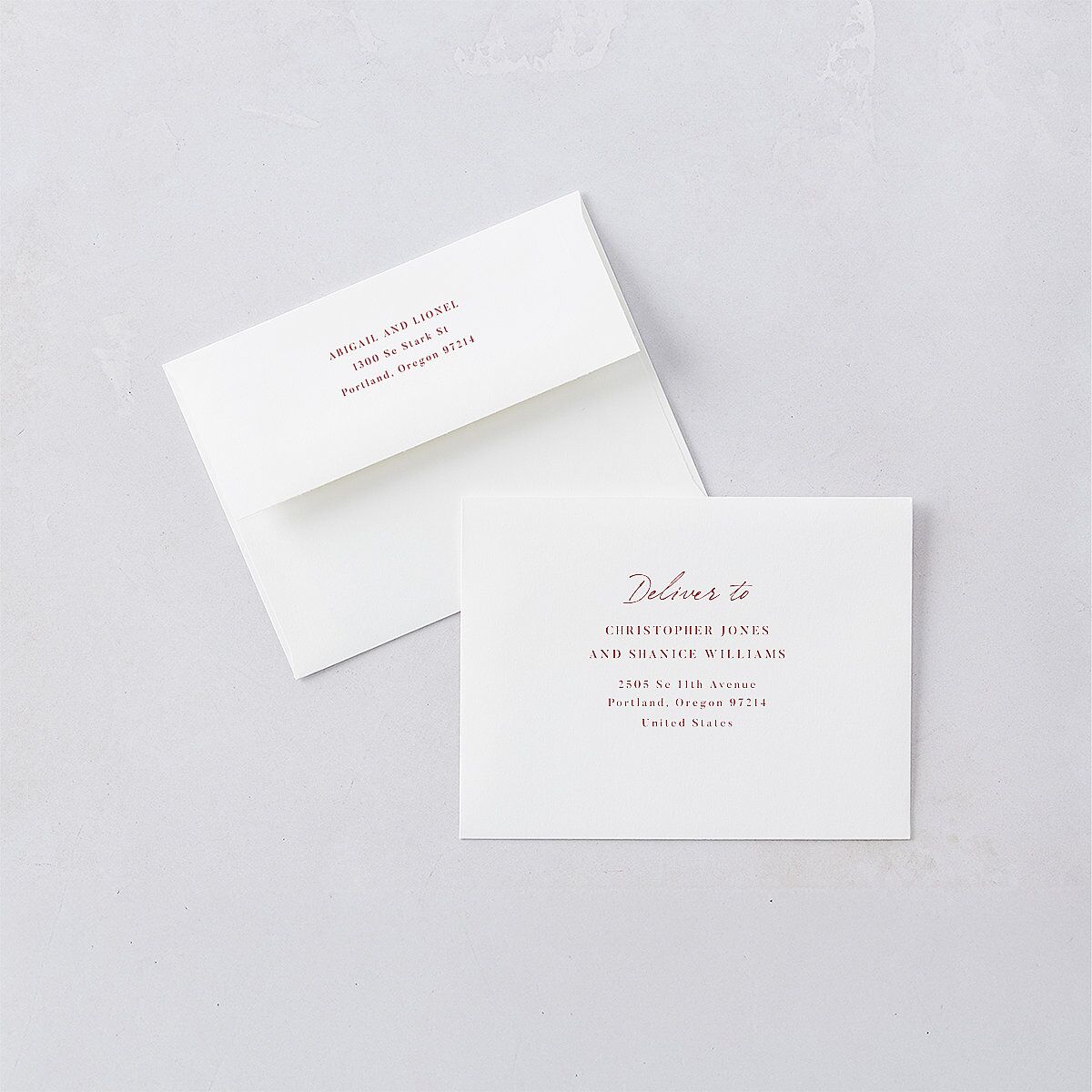 Simple Ballpoint Save the Date Petite Card Envelopes White Rust Both Recipient and Return Addresses Signature Standard