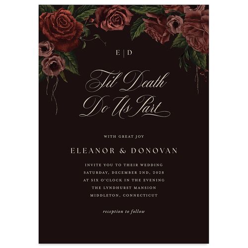 Dark Gothic Roses Wedding Invitations Burgundy Signature Blank No Standard