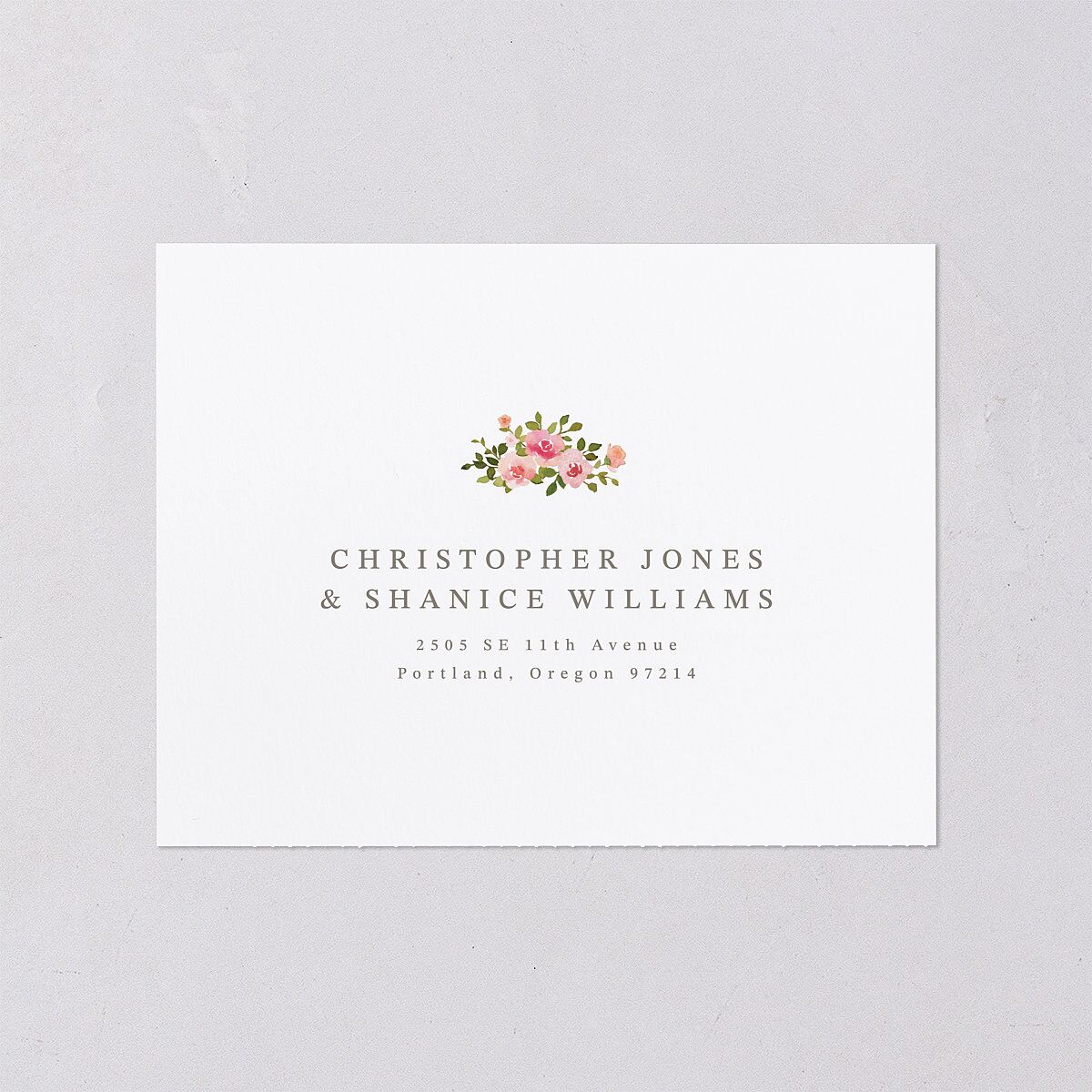 Watercolor Floral Crest All-in-One Wedding Invitations Shell Pink Signature Light Both Recipient and Return Addresses No