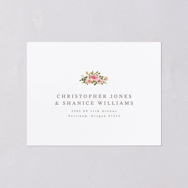 Watercolor Floral Crest All-in-One Wedding Invitations Shell Pink Signature Light Both Recipient and Return Addresses No