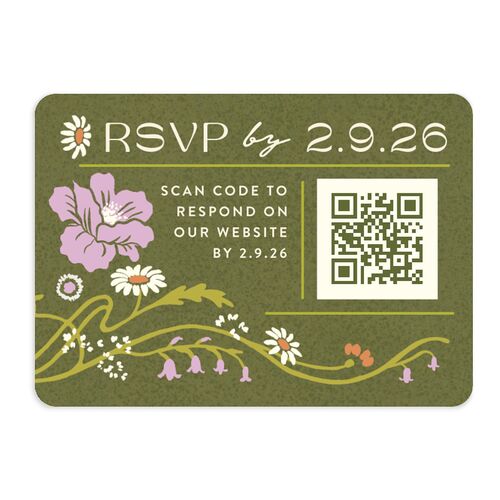 Wildflower Nouveau QR Code RSVP Cards Dark Camo Signature Rounded