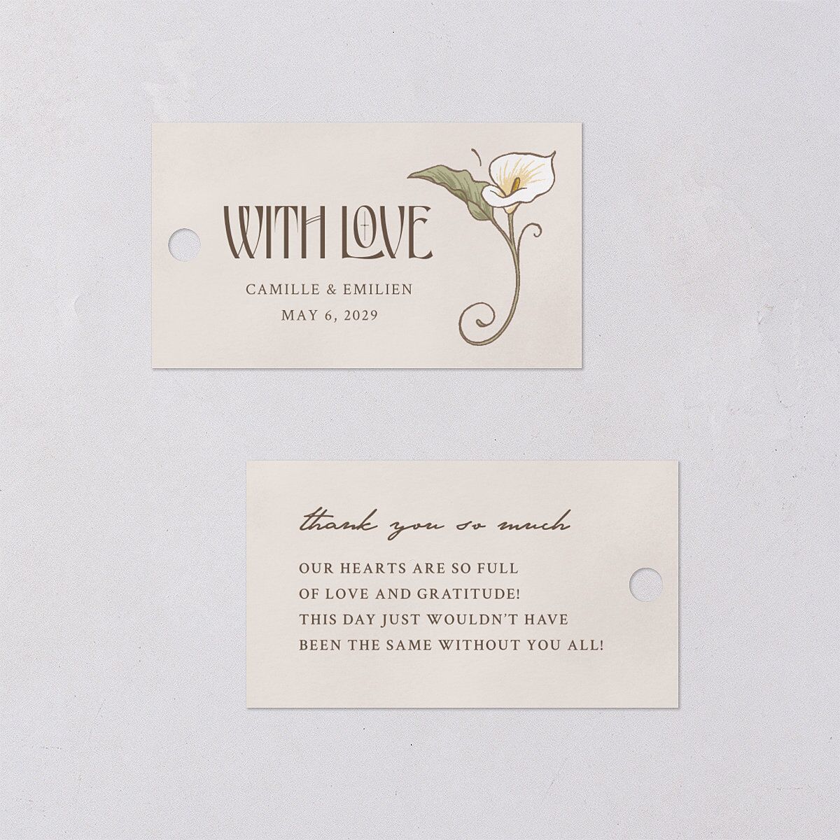 Calla Lily Nouveau Favor Gift Tags Champagne Signature