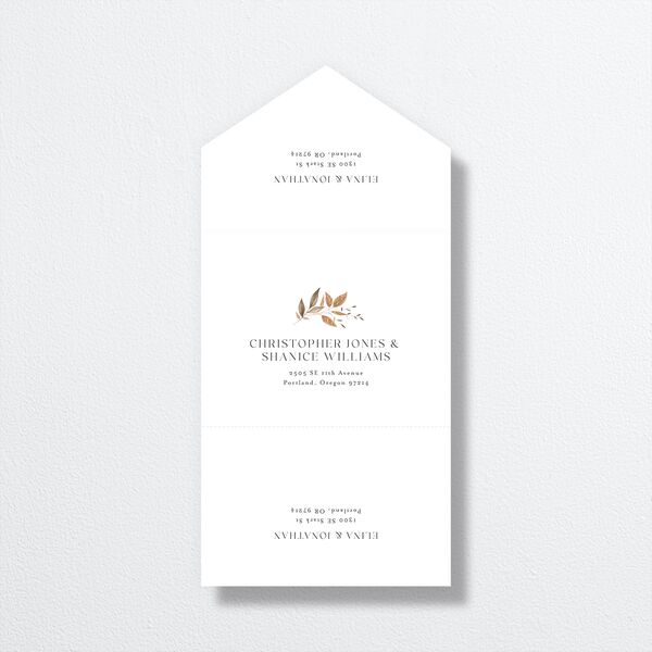 Leafy Rustic Monogram All-in-One Wedding Invitations Cotton Signature Light Both Recipient and Return Addresses No