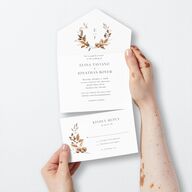 Leafy Rustic Monogram All-in-One Wedding Invitations Cotton Signature Light Both Recipient and Return Addresses No