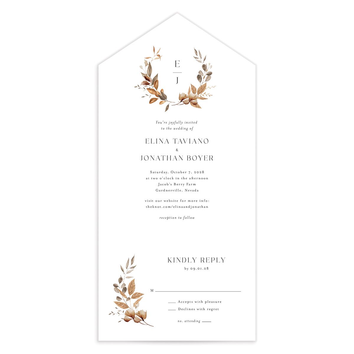 Leafy Rustic Monogram All-in-One Wedding Invitations