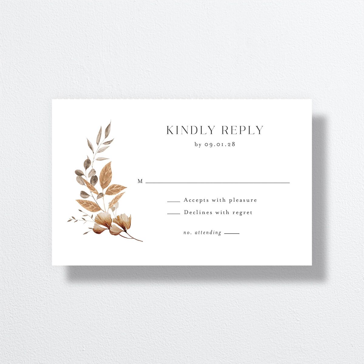 Leafy Rustic Monogram All-in-One Wedding Invitations Cotton Signature Light Both Recipient and Return Addresses No
